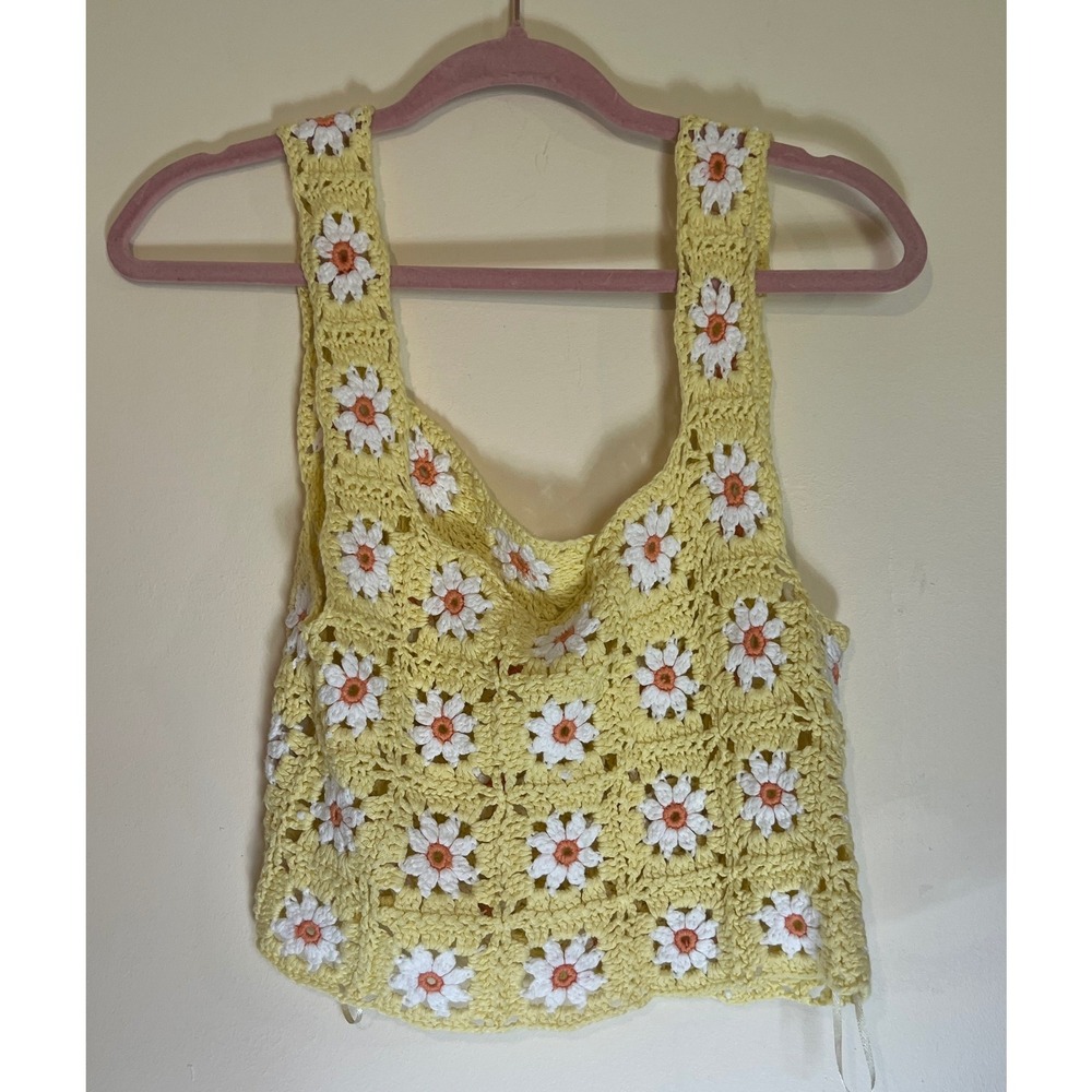 Altar‎ State Yellow Crochet Daisy Crop Tank Top Women's Size M